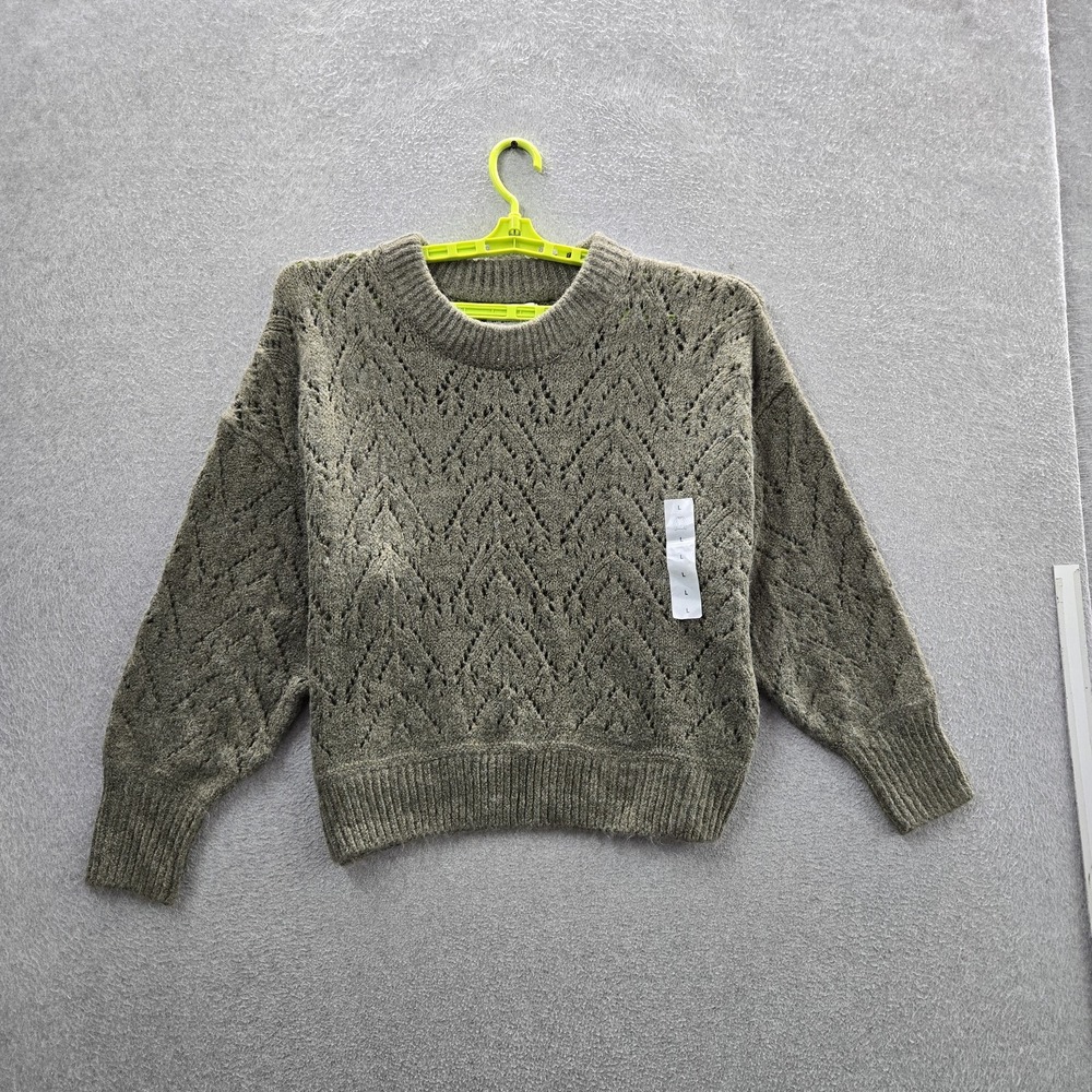 Old Navy Women Sweater L Green Acrylic Open Knit Long Sleeve NWT